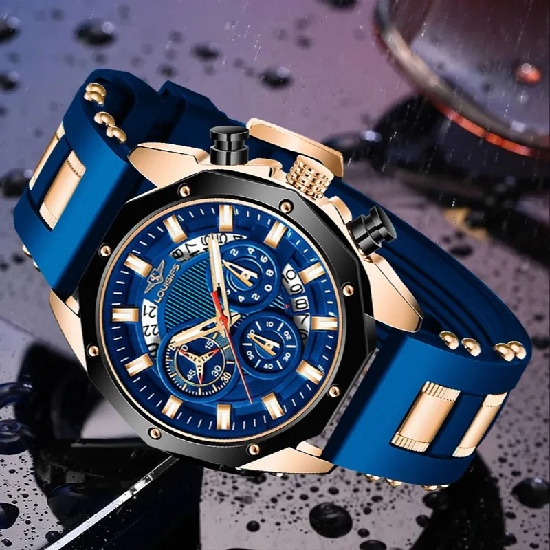 New Men's Watch Fashion Silicon Tape Watch Multi functional Calendar Business Sports Brand Luxury Watch Wholesale