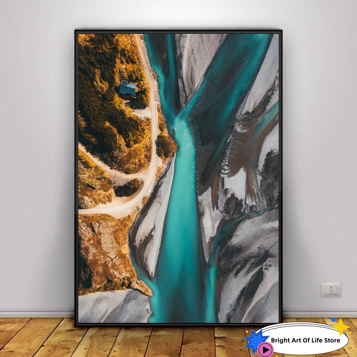 

Icelandic Blue River Wall Art Print, Landscape aerial photo poster from Iceland