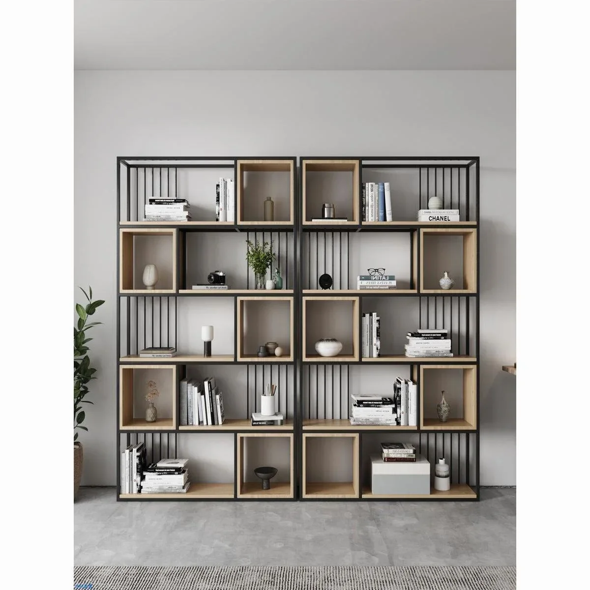 Office partition shelf Solid wood bookshelf Multi-layer floor display bookcase Solid wood Bogu frame Metal