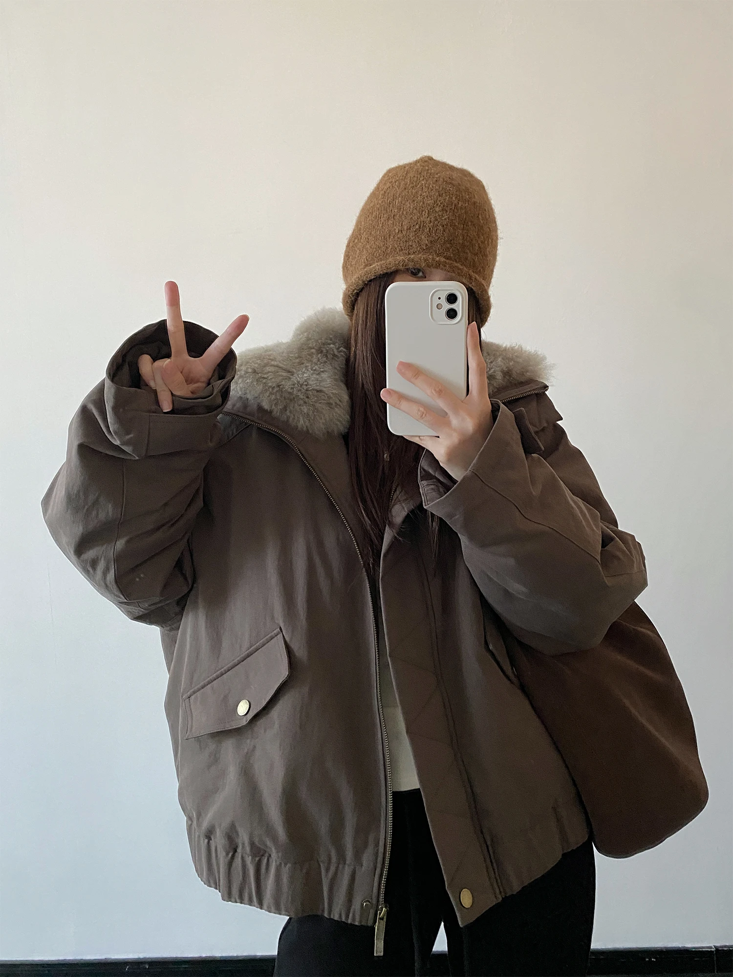 

SunYeo Women's Parka Coat 90% White Du down Warmth Collar Autumn Winter Outerwear Casual Loose Fit Long Sve Zipper