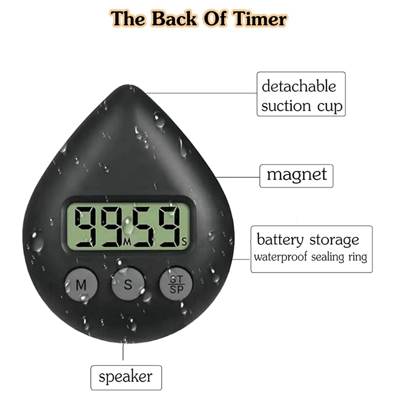 Silent Non-Ticking Battery Operated Shower Timer, Waterproof Digital Timer, Small Size Cute Timer