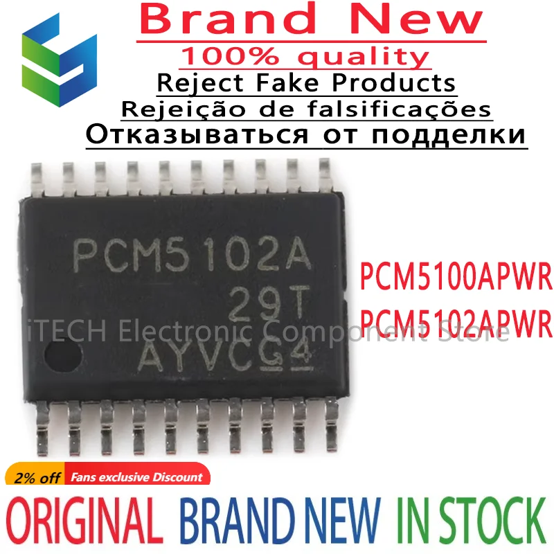 2-10Pcs 100% New PCM5102APWR PCM5102A PCM5100APWR PCM5100A TSSOP-20 TSSOP20 Brand New Original Chips Ic