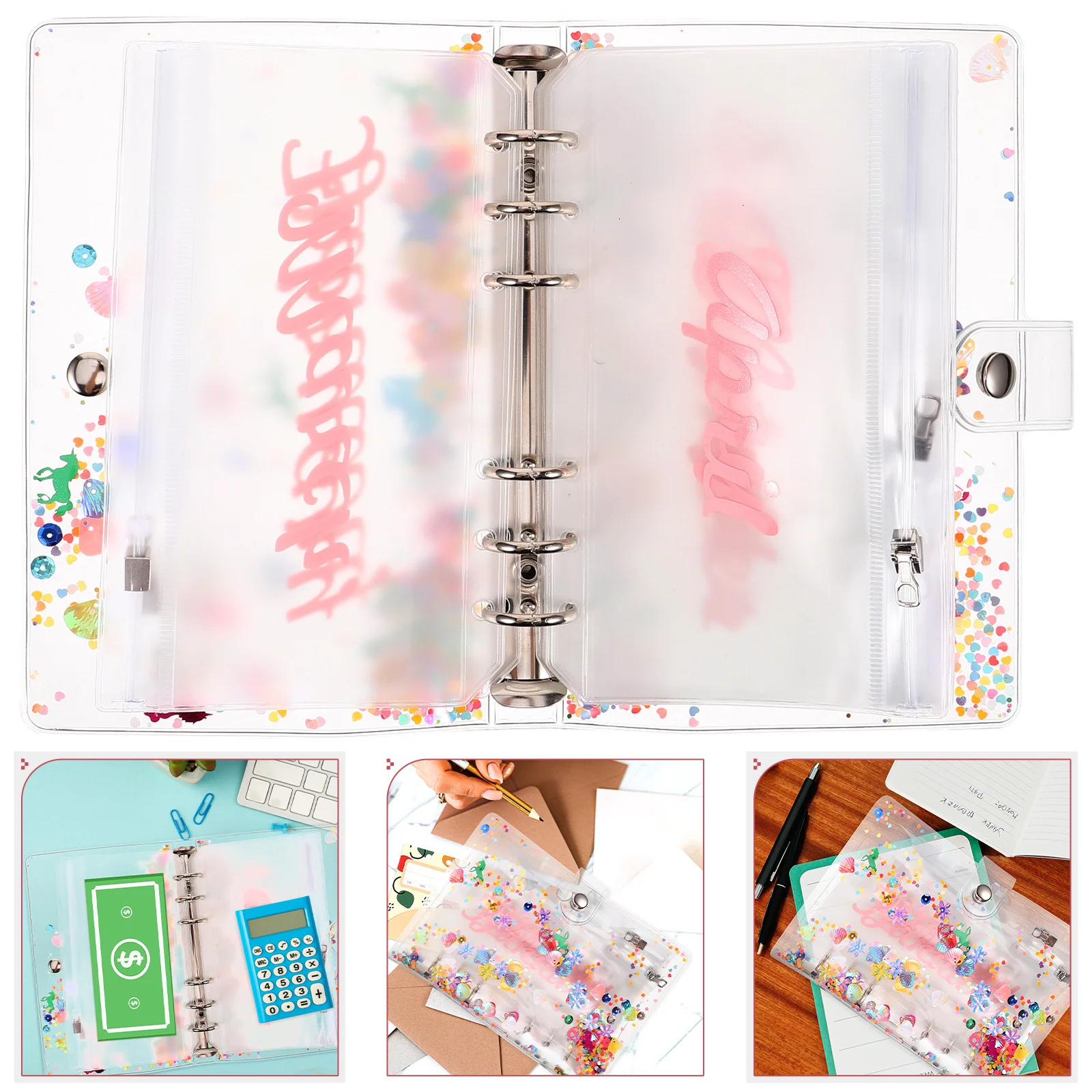 

1 set 1 Set Pvc Budget Binder Pockets 6-Ring Divider Insert For Documents Cash Envelopes Loose Leaf Storage Pouch Folder