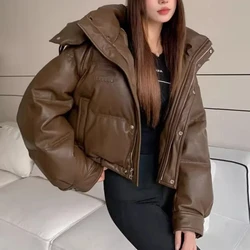 Winter New Solid Color Hooded Long Sleeve Fashion Parkas Women High Street Casual Loose Zipper Button Pocket All-match Outwear