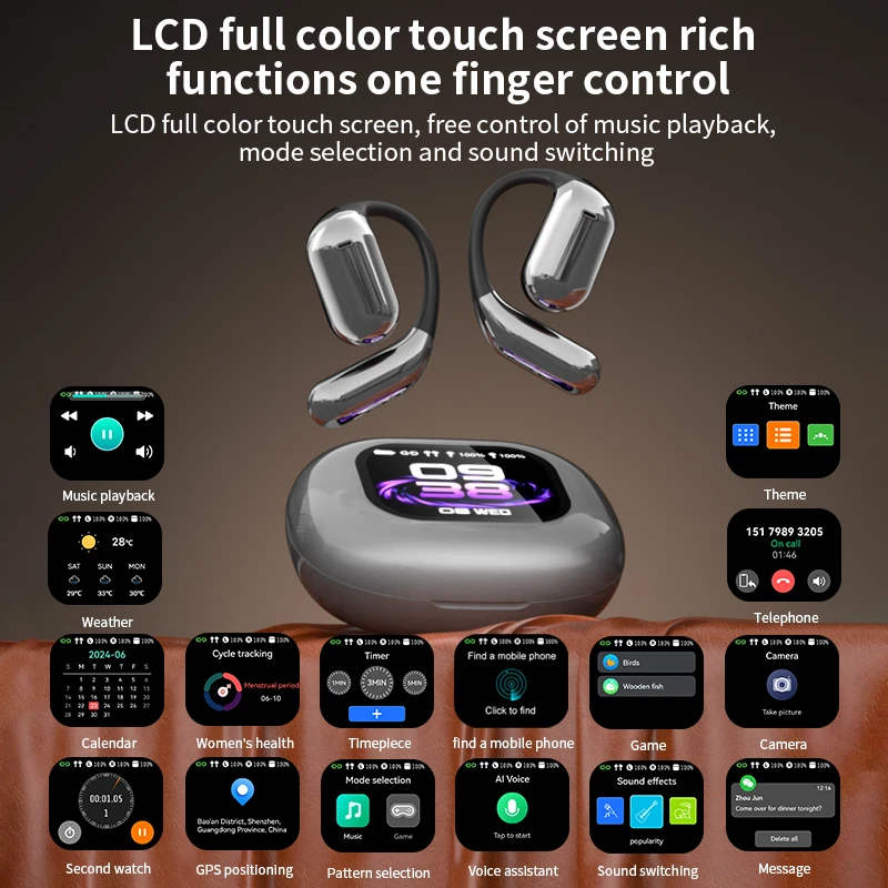 AI Translating Earbuds Real-time 144 Languages Translation Earphone Touch LCD Screen OWS Open Ear Wireless Headphone HiFi Stereo view 6
