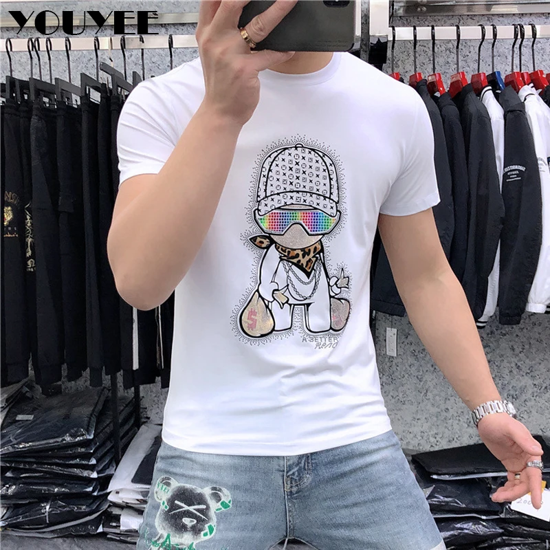 Designer T-shirt Male Fashion Brand trend Cartoon Printing Fit Hot Diamonds Tees Summer Casual Short Sleeve M-6XL Men Clothes