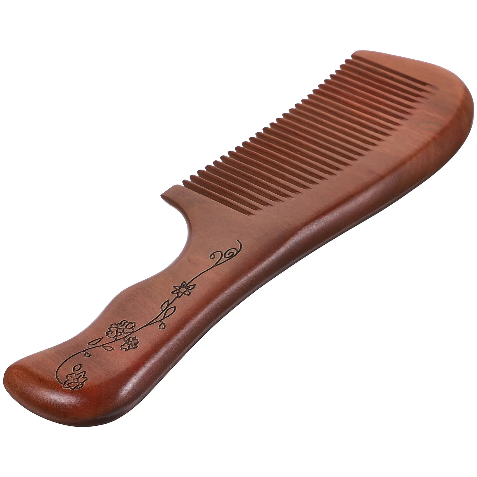 Thick Carved Sandalwood Hair Comb Anti-Static Teeth Head Massage Scalp Stimulation Hair Styling Wooden Comb for Women