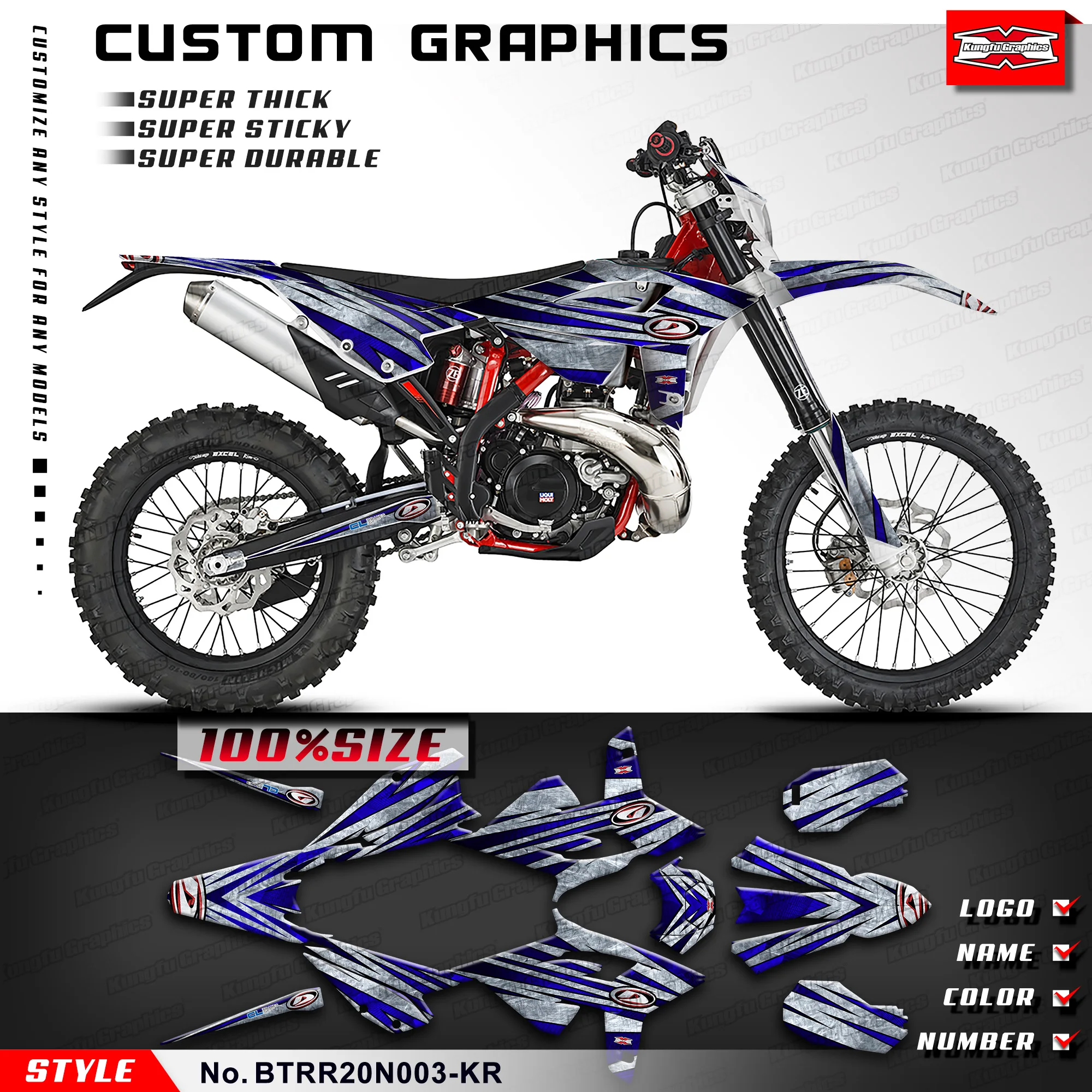 KUNGFU GRAPHICS Dirtbike Graphics Stickers Complete for Beta RR 2020 2021 2022 2023 2024, Accessories, BTRR20N003-KR