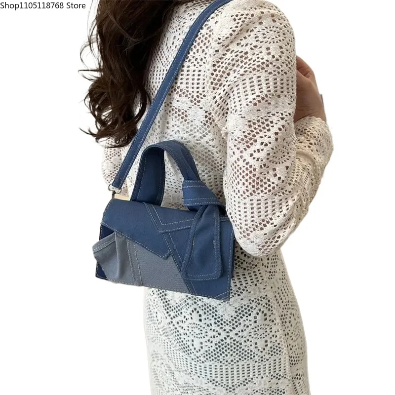 

Женская сумка Demin, модная универсальная простая офисная женская лоскутная сумка на плечо Pures, сумка через плечо для девочек