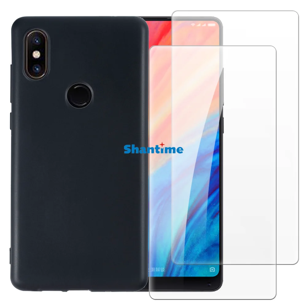 Soft Case + 2 Pack Tempered Glass Screen Protectors for Xiaomi Mi Mix 2S Full-Body Protection