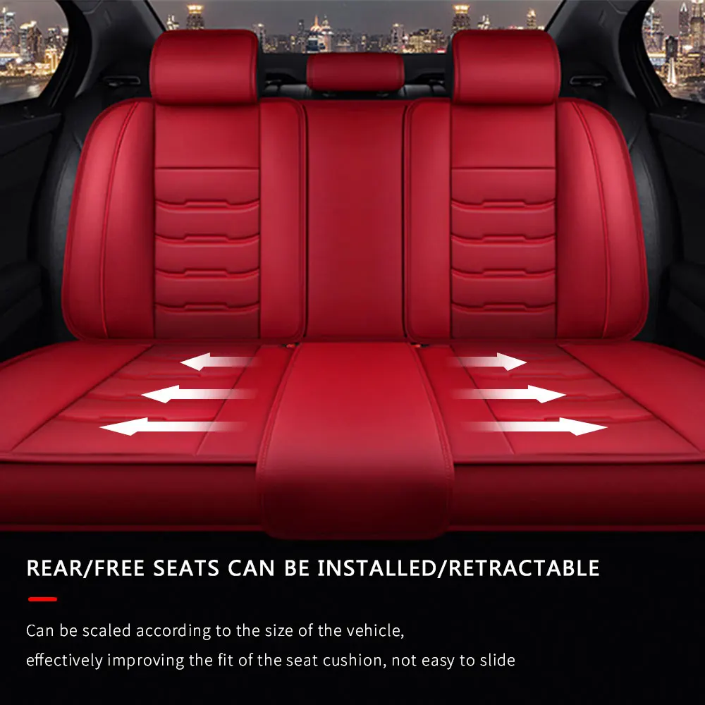 Car Seat Covers Red Full Set Luxury 2 Front Rear Seat Cover PU Leather  Winter Auto Protector Accessories ﻿