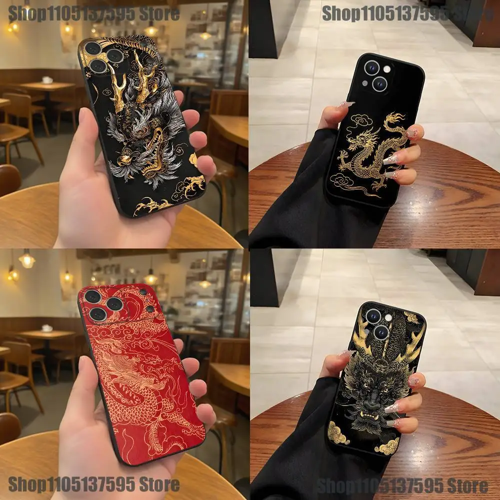Custodia per telefono Dragon Totem di lusso in stile cinese per iPhone 17,16,15,14,13,12,11,Pro,XS,Max,XR,Plus,E,SE4,Mini Cover morbida nera