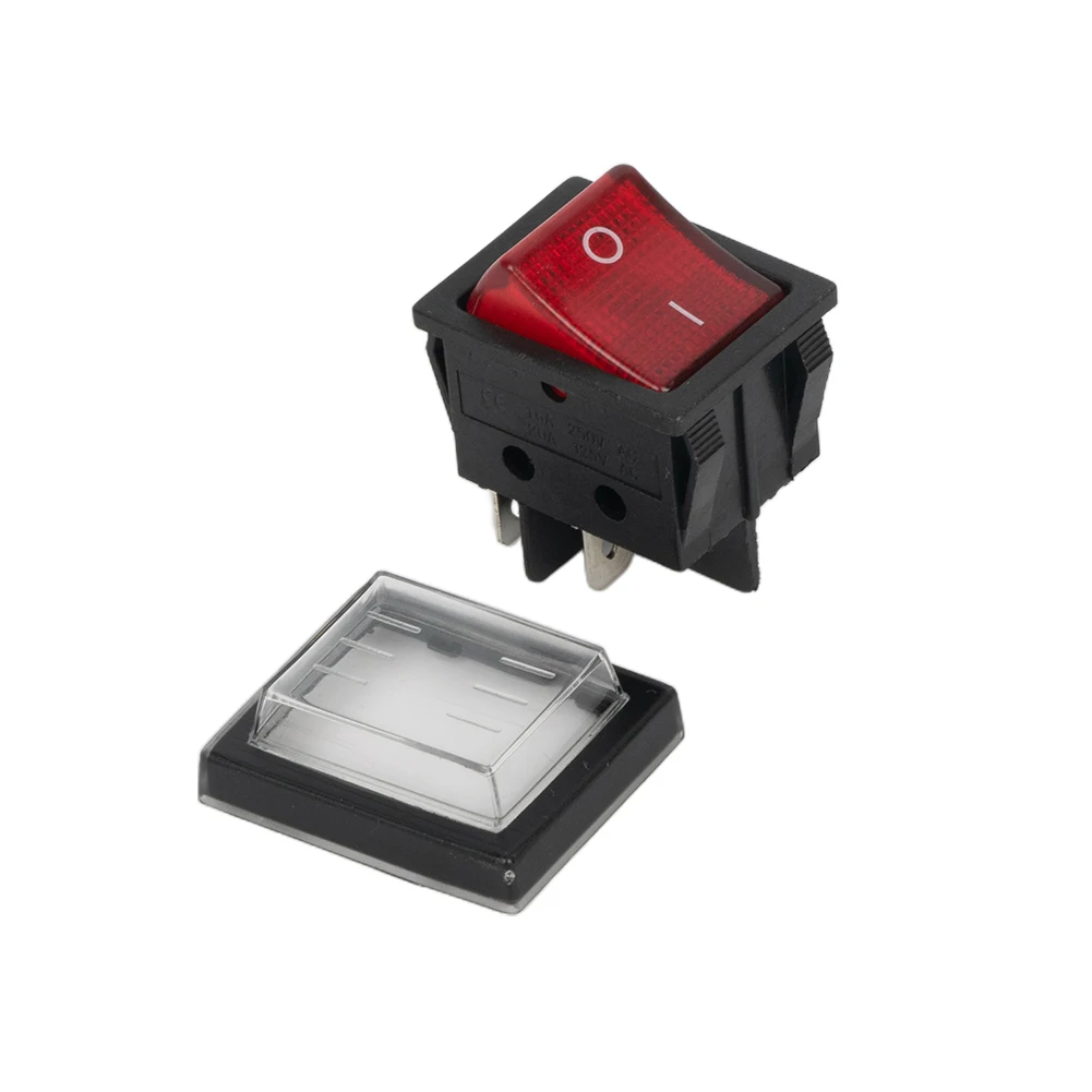 Double Card Machine Rocker Switch Parts Current KCD4 Kit ON OFF RED 4 Pins Illuminated Replacement Waterproof Cap