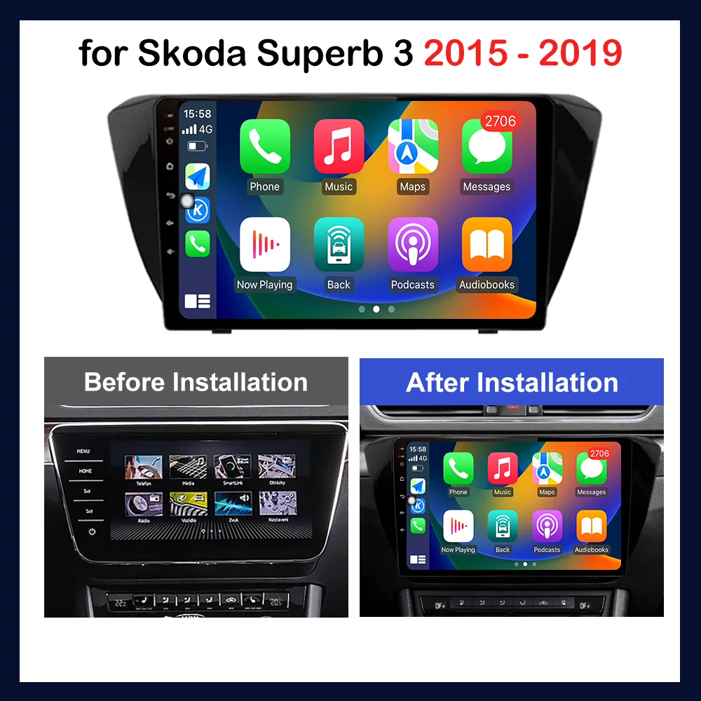 DSP Stereo 10 \'\' Android OS for Skoda Superb 3 2015 2016 2017 2018 2019 Car Radio Multimedia Player WiFi Touch Screen GPS Navi