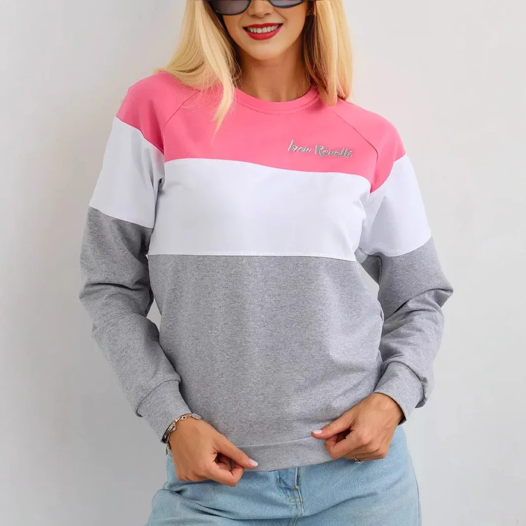 

Повседневные лоскутные толстовки, женская осенне-зимняя одежда, свободный пуловер с круглым вырезом и длинными рукавами, толстовки, женская уличная одежда