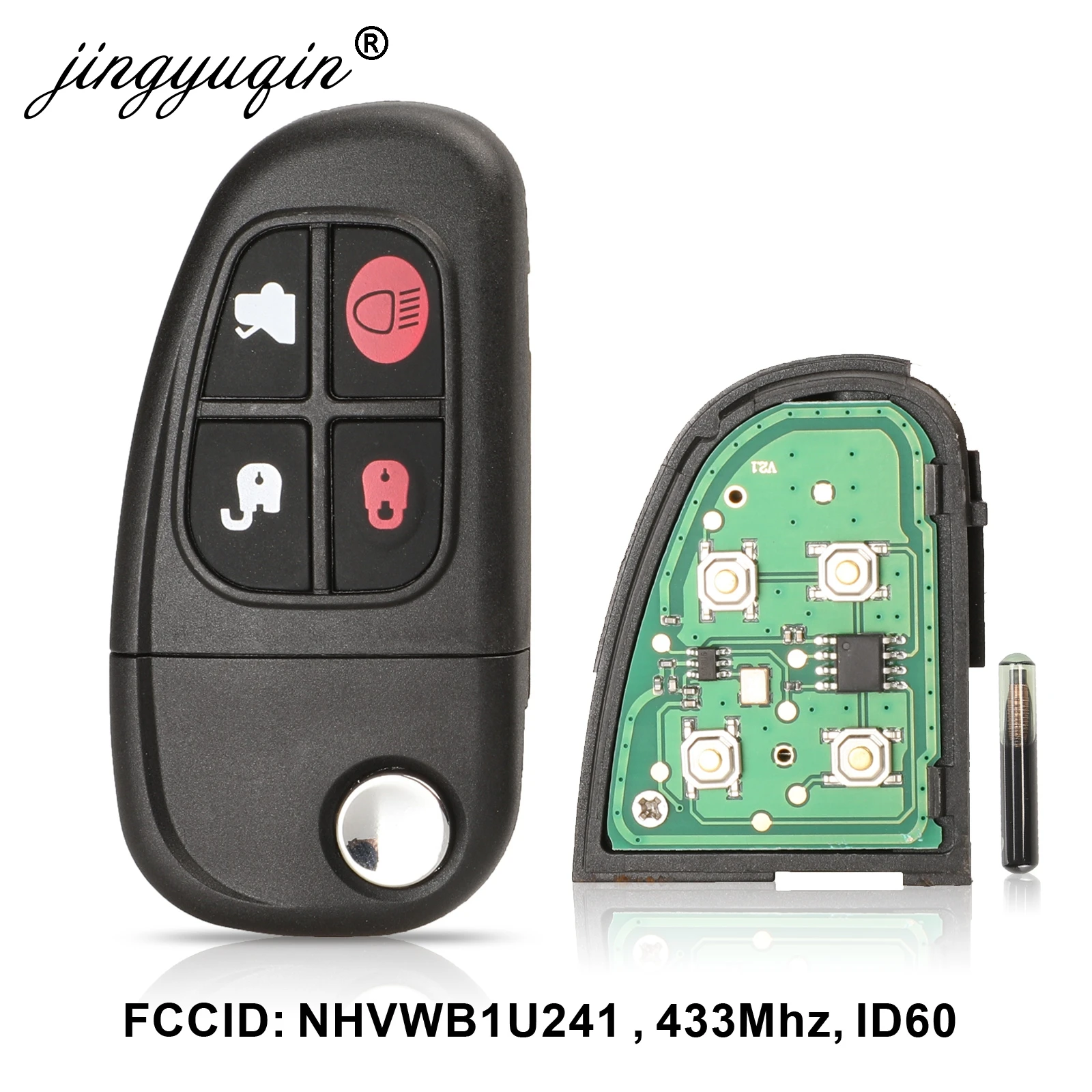 jingyuqin 315/433Mhz Car Flip Remote Key for Jaguar X-Type S-Type 1999-2009 XJ XJR 2002-2008 4D60 chip NHVWB1U241