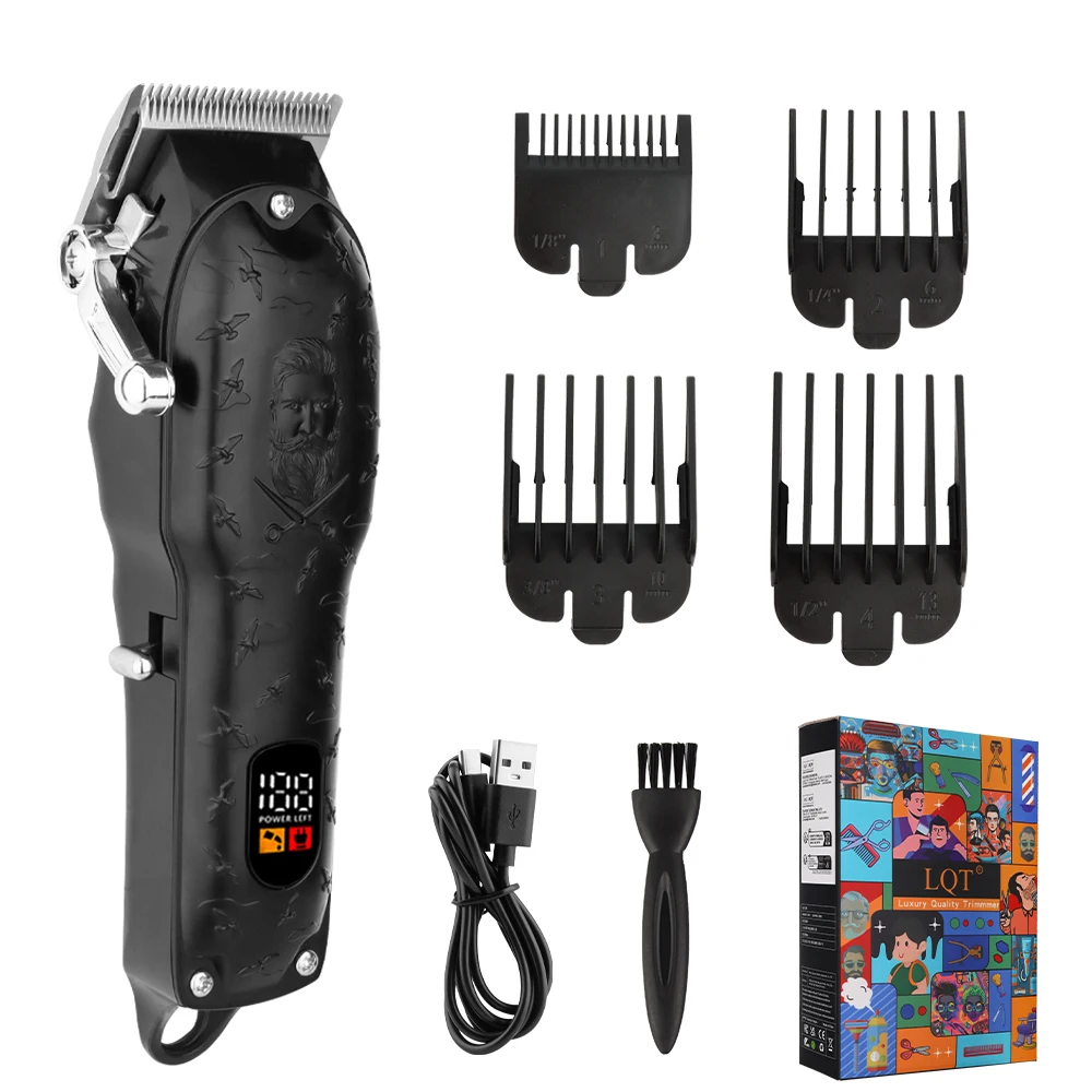 LQT Men's Hair clipper - Rechargeable hair trimmer with LED display, cordless hair trimmer for home and barber
