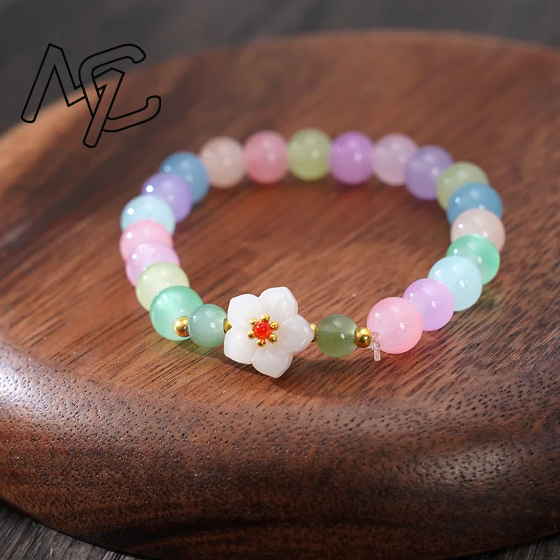 Natural Jade Agate 18K Gold Plated Lotus Bracelet Exquisite Sexy Young Girls Fashion Real Jewelry Best Selling Holiday Gifts