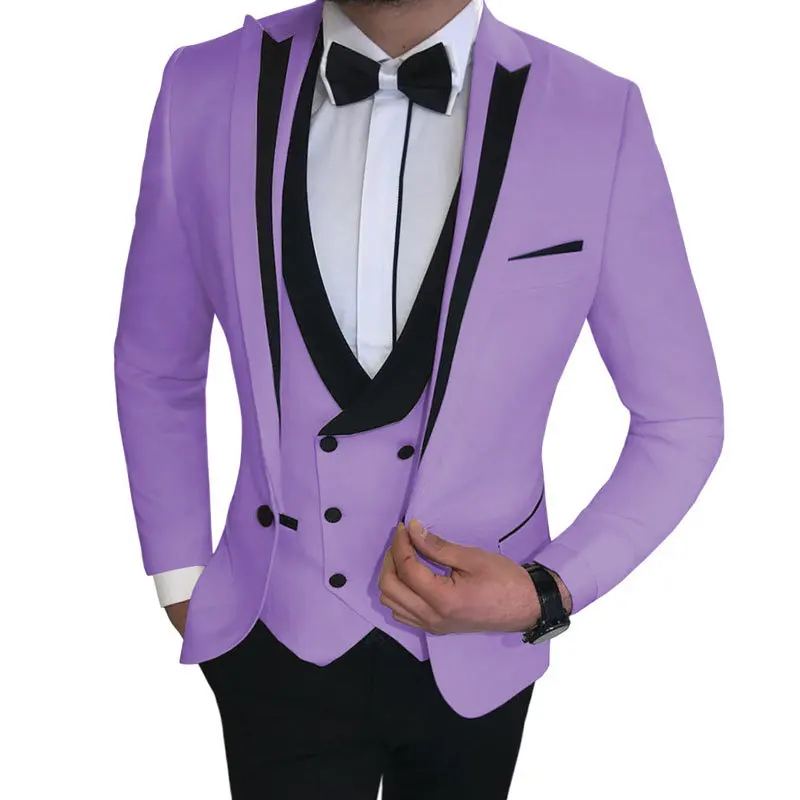 Classy Wedding Tuxedos Suits Slim Fit Bridegroom for Men 3 Pieces Groomsmen Suit Male Cheap Formal Business (Jacket+Vest+Pants)