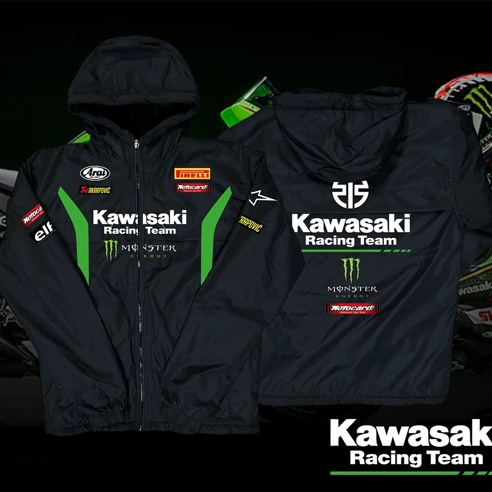 

Новая толстовка с капюшоном на молнии 2026 года для команды гонщиков Kawasaki, осенне-зимняя, унисекс, оверсайз, дышащая, комфортная