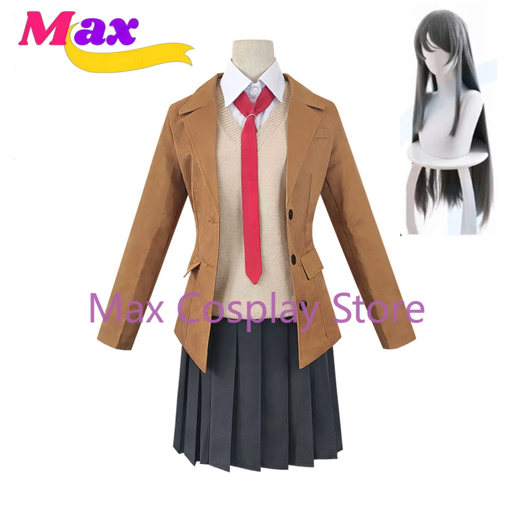 

Макс. костюм сакуражима Май косплей парик серия Seishun Buta Yarou женская школьная Униформа на Хэллоуин старшая школьная одежда для девочек