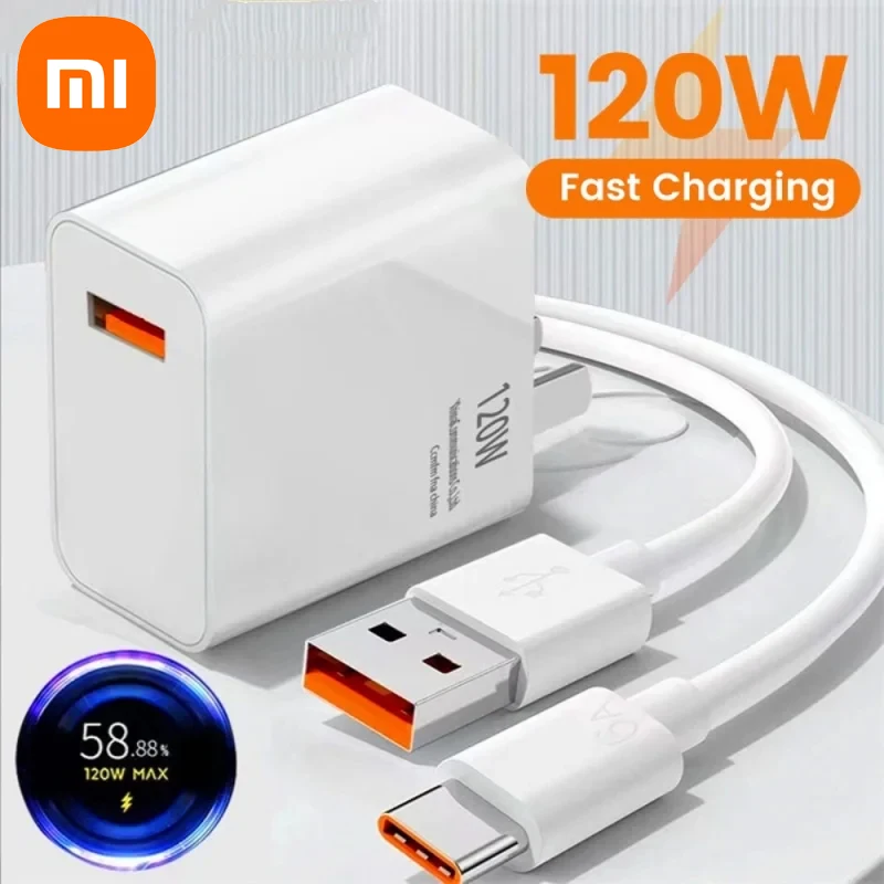 Xiaomi 120w USB Wall Phone Charger USB 3.0 Fast Charging  QC Type C Cable Adapter For Iphone Huawei Samsung Quick Charge