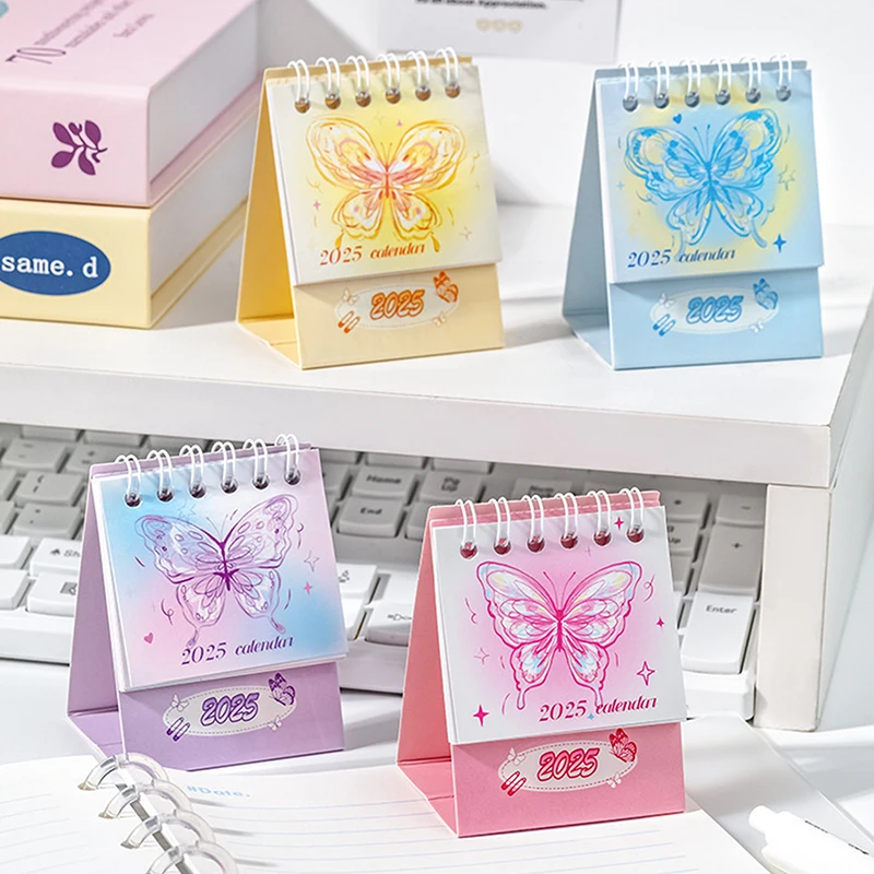 2025 Butterfly Mini Desk Calendar Creative Office Decoration Desktop Calendar Daily Memo Calendar Learning Planner