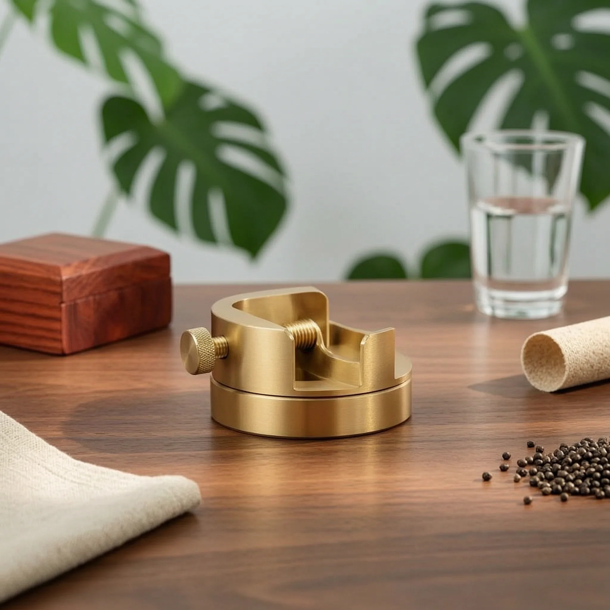 Rotating Brass Seal Clamp Stand with Natural Wood Grain Block Craft Tool Engraving Hand Tool for Artists