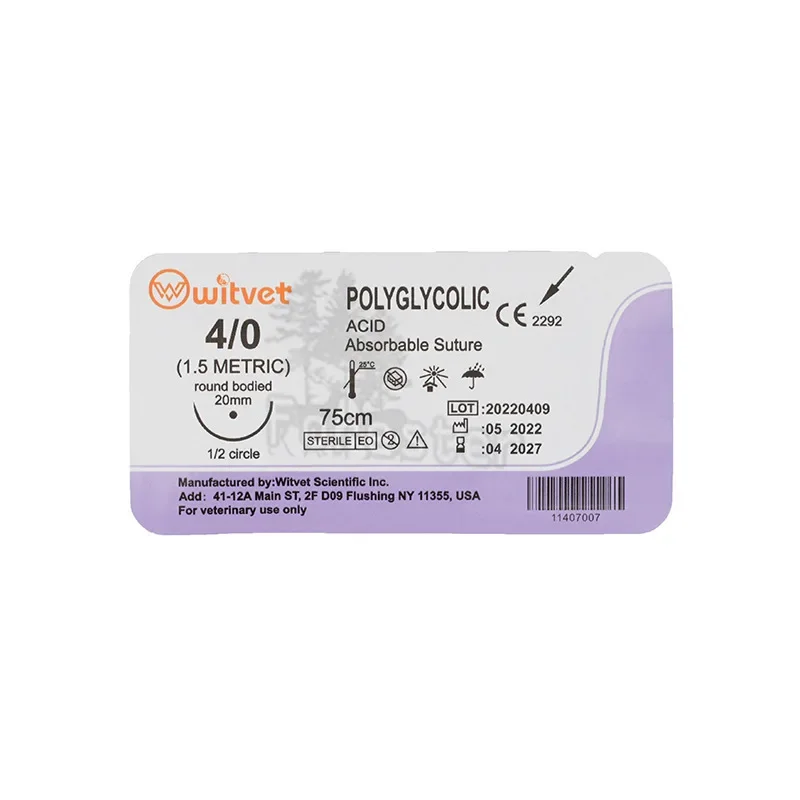 Disposable Synthetic Absorbable Surgical Suture With Needle Veterinary Suture  Suture Polyglycolic Acid PDO PGA 12pcs 75cm