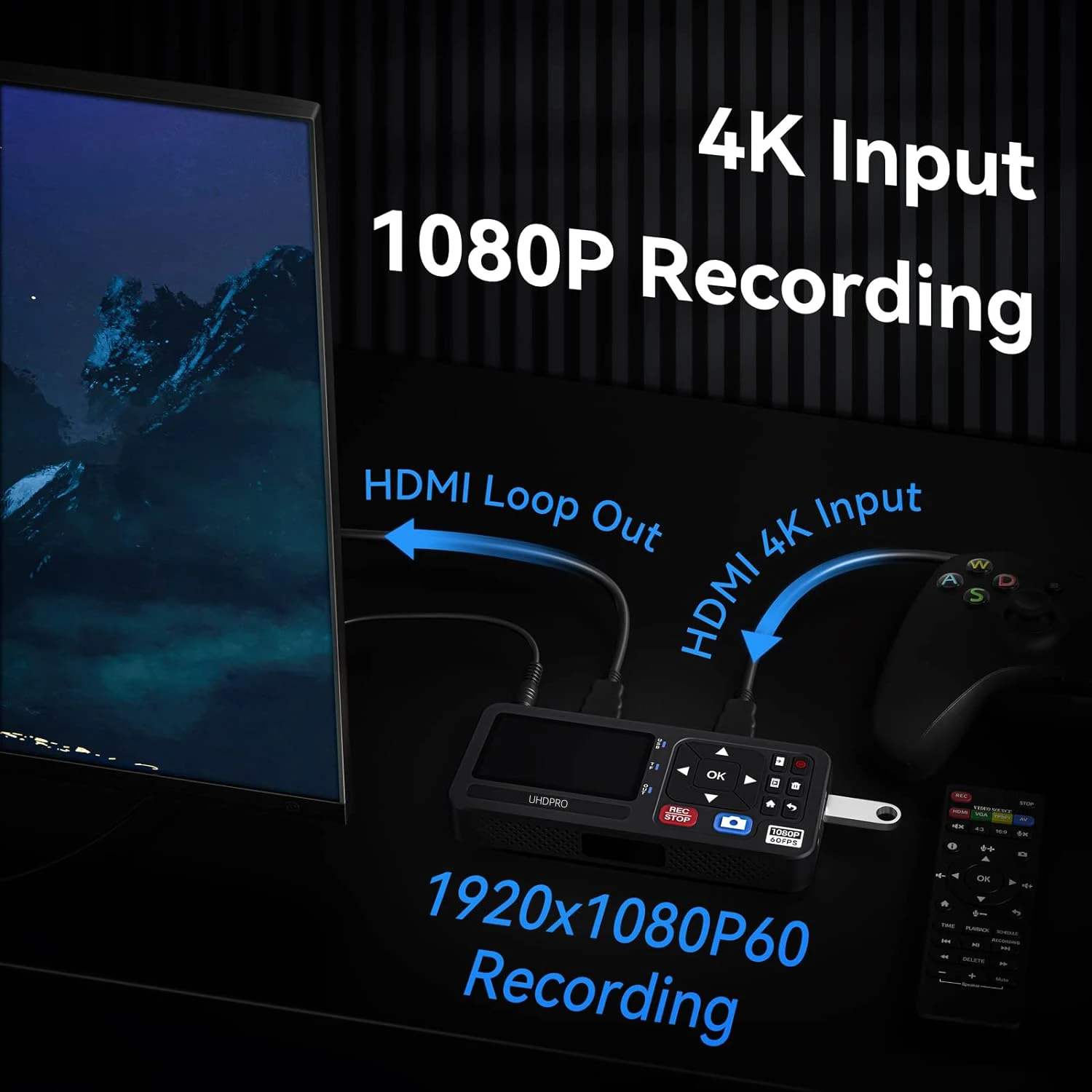 HD Video Capture Box 1080P 60FPS convertitore da Video a digitale con schermo da 3 ", 4K HDMI/CVBS/VGA/YPBPR ingressi acquisizione videoregistratore