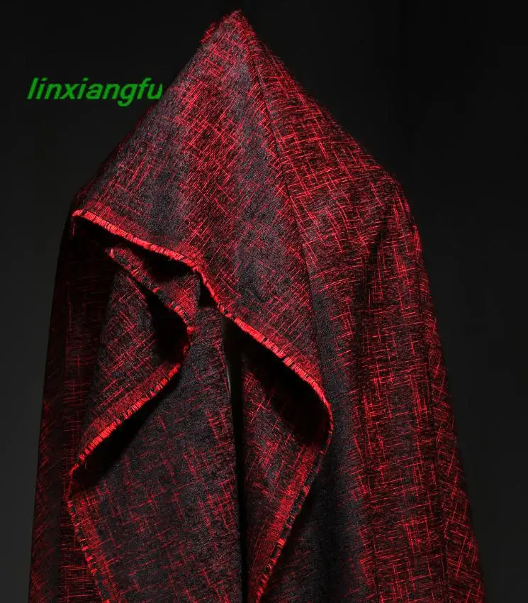 Red velvet dark flower thick fabric, jacquard woolen creative clothing, coat jacket skirt clothing designer fabric.