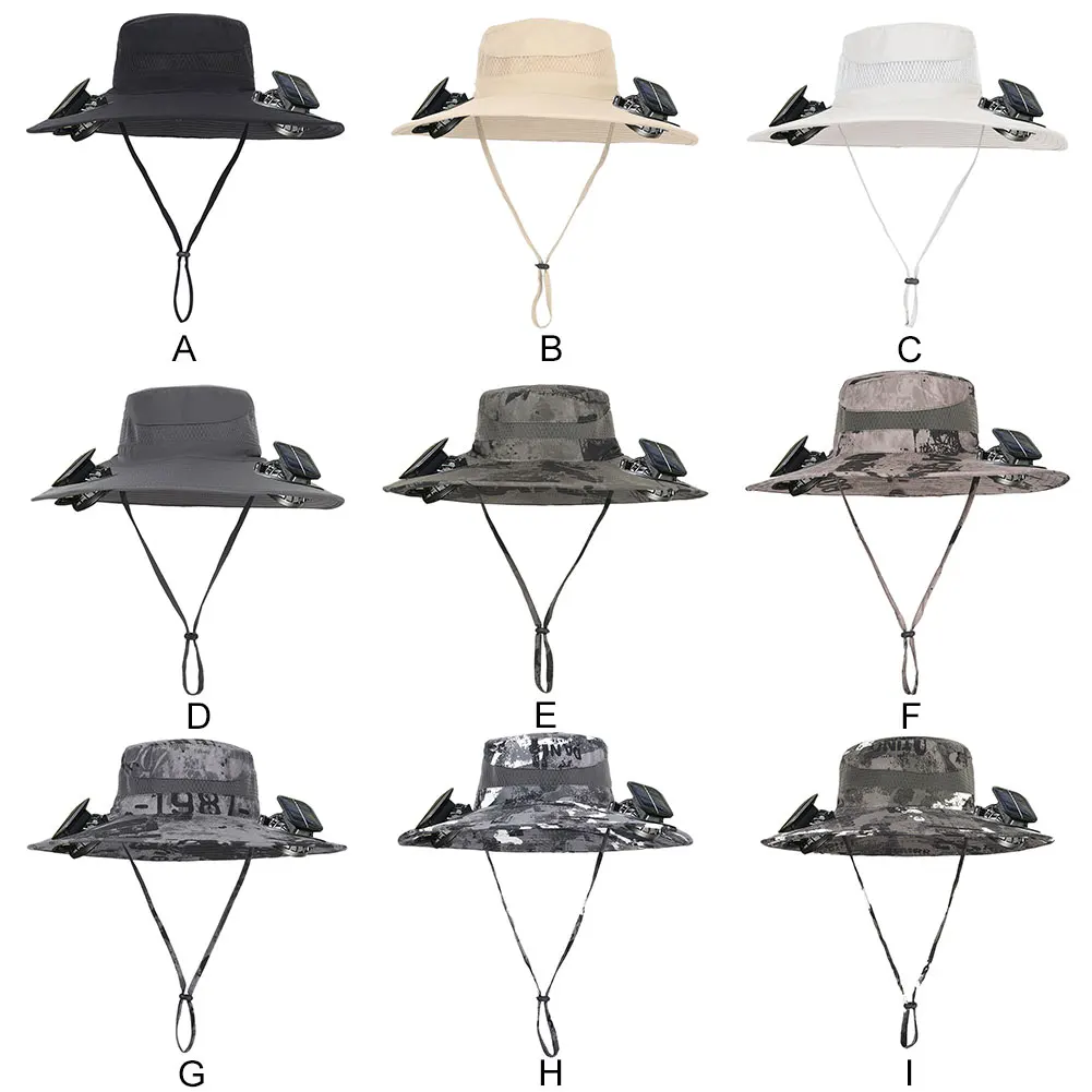 Chapéu de ventilador solar chapéu de sol com 2 ventiladores solares chapéu de pesca ao ar livre chapéu de balde de aba larga para homens acampamento ao ar livre pesca caminhadas