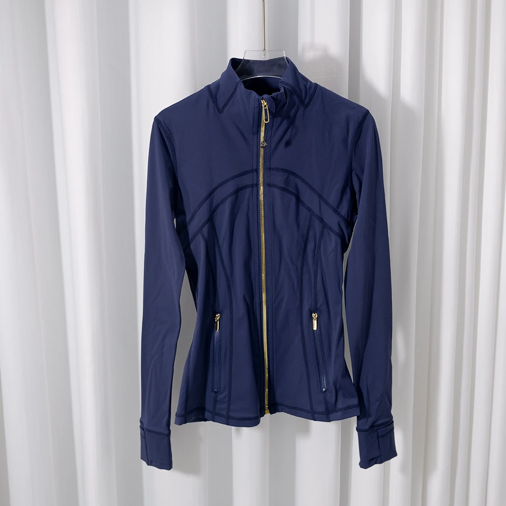 Goldfarbene Reißverschlussjacke mit Yoga-Stehkragen, schmal geschnitten, schnelltrocknend, atmungsaktiv für Sport und Laufen, elegant und stilvoll