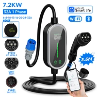 AFYEEV-cargador EV portátil tipo 2, 7,2 kW, 32A, caja de pared monofásica tipo 1 GB/T, Cable de carga EVSE, enchufe CEE, aplicación WiFi, Control Bluetooth