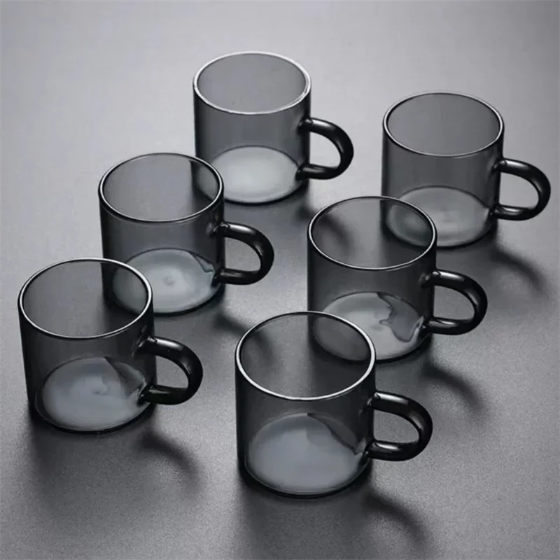 6 unids/set 80ml alto Borosilicato negro pequeña taza de té de vidrio chino Kung Fu flor de té taza de agua juego de té accesorios Teaware