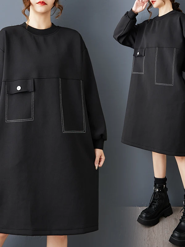 Street Sle coton longue Sve t-shirt Dr décontracté polyvalent mi-long Simple Design femmes Dr automne saison a-ligne jupe