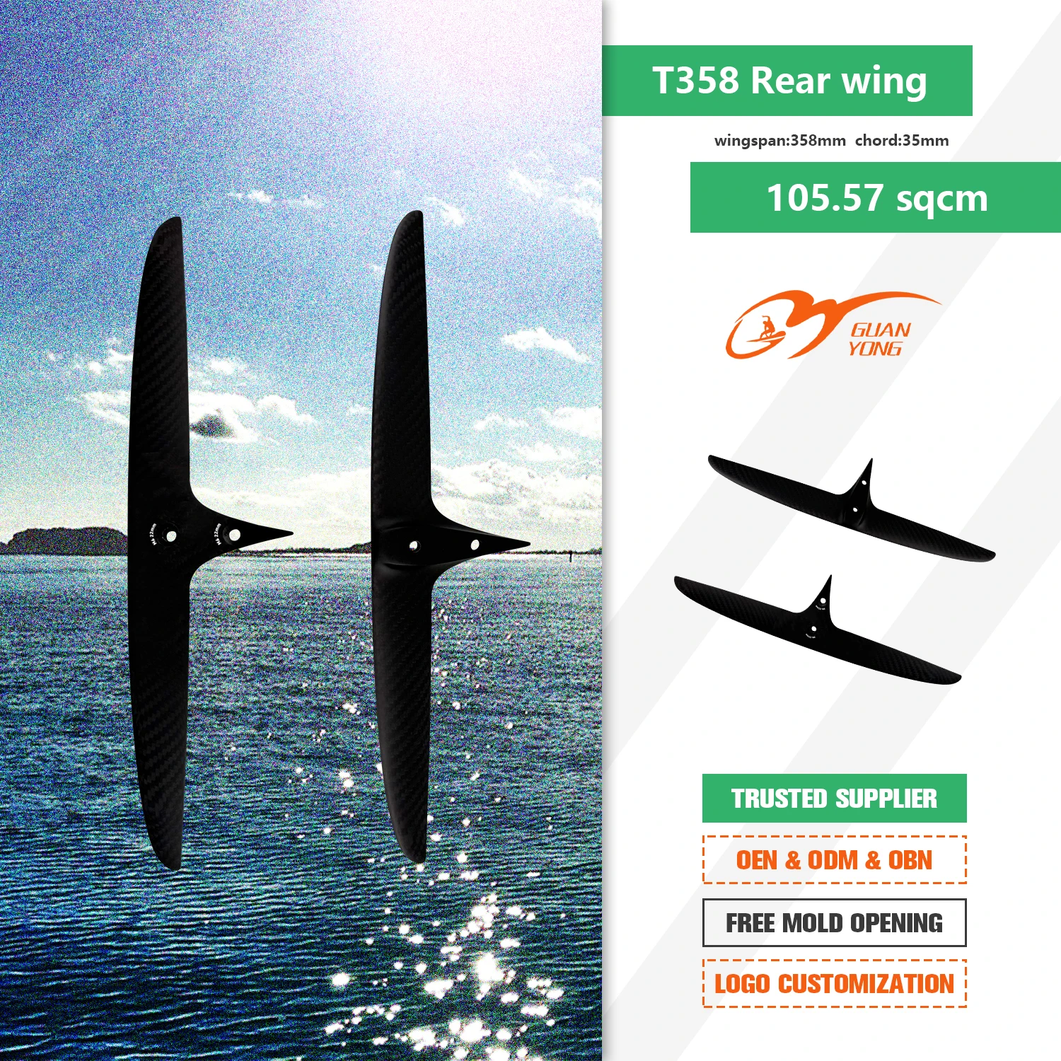 Limited Time Discount on High Performance Carbon Brazing Hydrofoil 358/359/362 Rear Wing for Kite Surfing