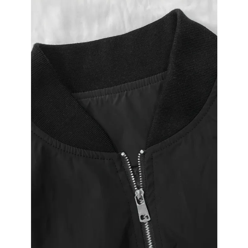 เสื้อแจ็คเก็ตบอมเบอร์แฟชั่นสไตล์สตรีทแขนยาวสำหรับฤดูใบไม้ผลิและฤดูใบไม้ร่วง เสื้อสเวตเชิ้ตซิป เสื้อคลุมลำลองสีพื้นสำหรับผู้หญิง