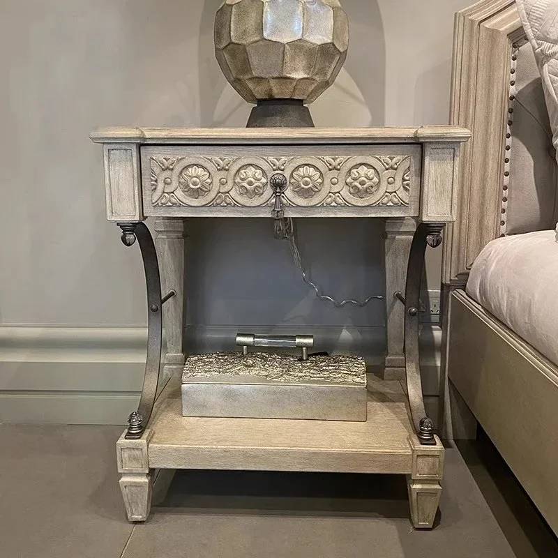

Французская ретро-массивная древесина, старая резная прикроватная тумбочка, американское искусство, архитектурное восвещение, прикроватная тумбочка, свет, роскошный ящик, шкаф
