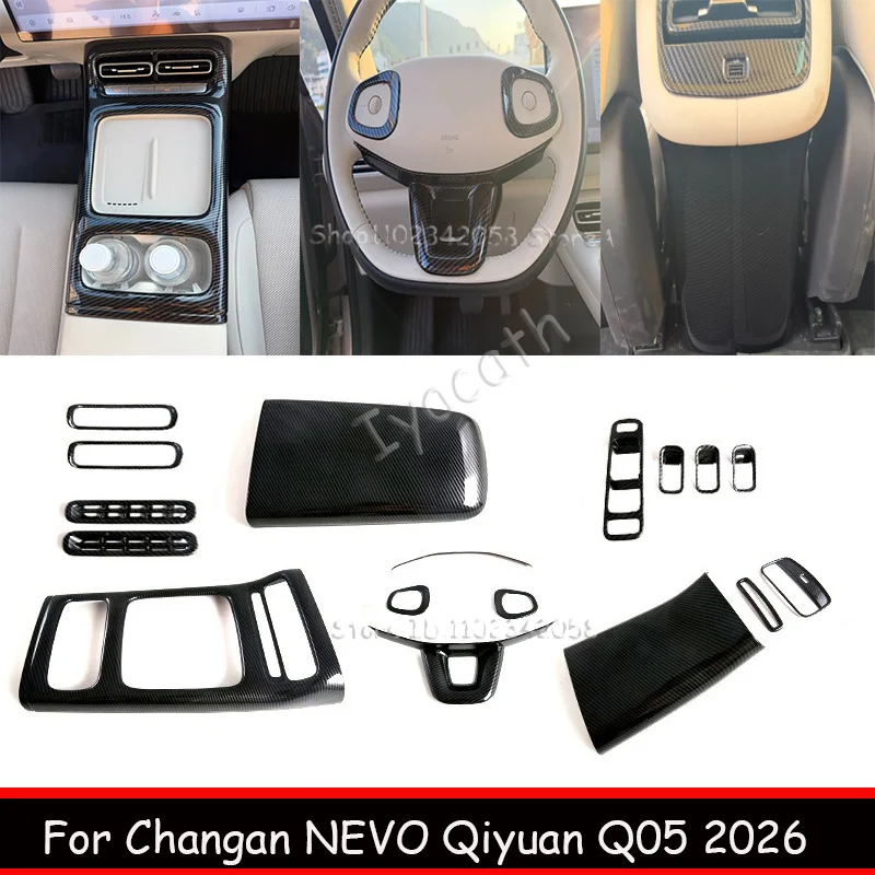 For Changan NEVO Qiyuan Q05 2026 2027 ABS Carbonfiber Interior  Window Lift Switch Gear Box Water Cup Air Coditions Outlet Cover