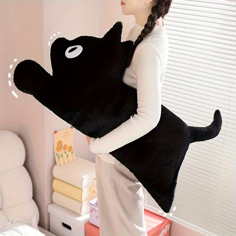 A Geometric Black Cat Pillow Antique Anime Style, Hand Washable, All Season Multi-Purpose Cushion, Filled With Polyester Fiber,