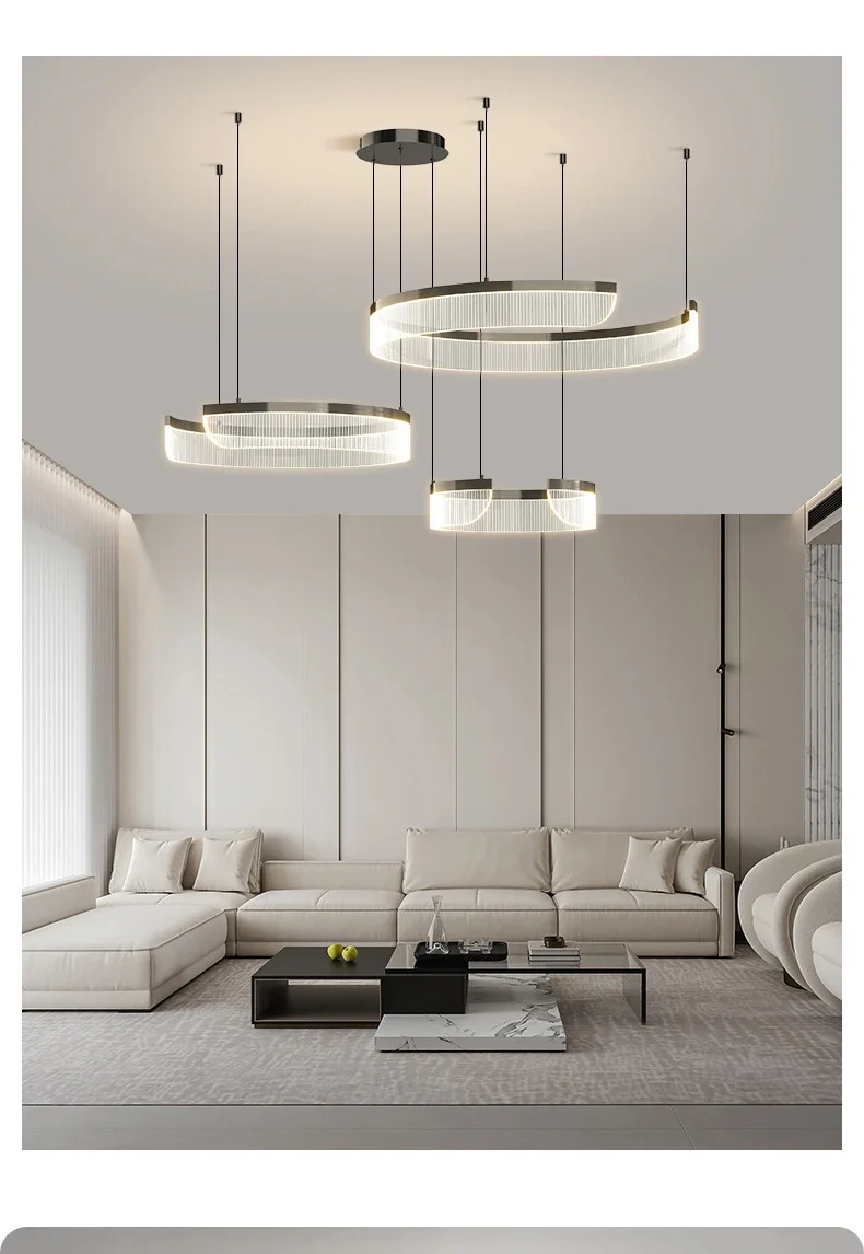 Acrylic LED Pendant Light Living Room Semicircle Chandelier