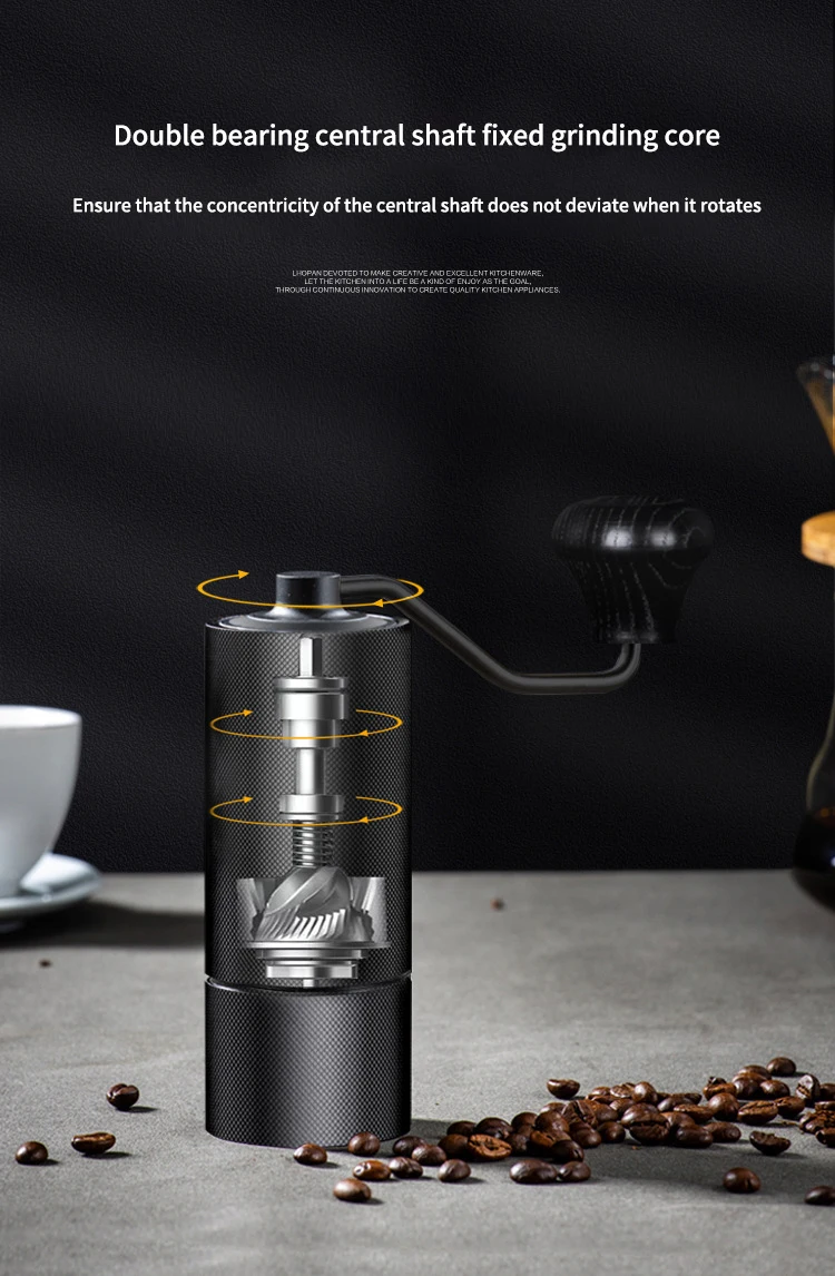 Hand Cranked Coffee Bean Mills, Portable Manual CNC Stainless Steel Core Coffee Bean Grinder