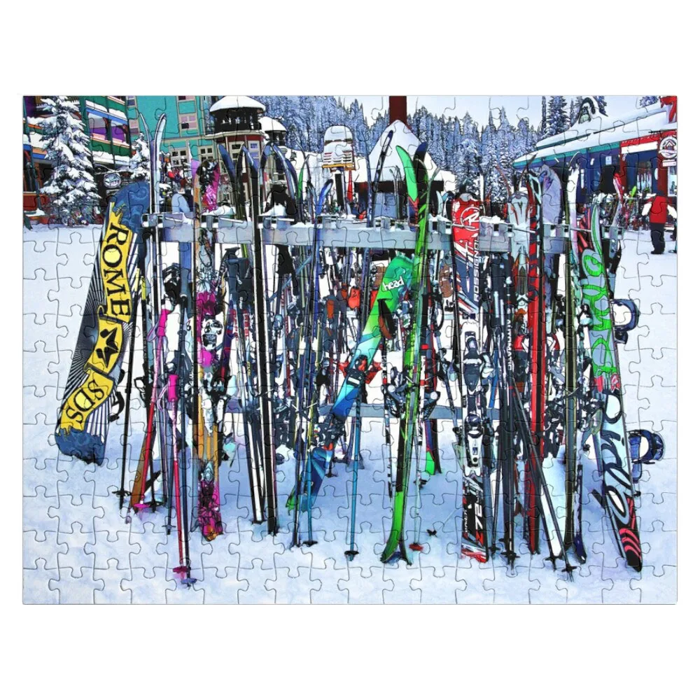 Ski Party - Ski und Pole Jigsaw Puzzle Name Puzzle Holz Spielzeug Personalisierte Spielzeug Holz Name Puzzle