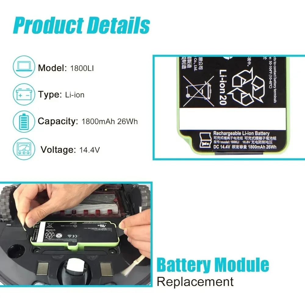 Original Lithium Ion Battery for iRobot Roomba Cleaner 900 800 700 600 Series 960 980 981 965 895 890 860 695 692 680 675 Part