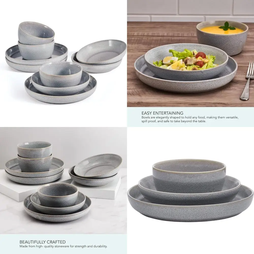 

Grey Huxley 9-Piece Dinnerware Set, Serving 3, Bowls Included