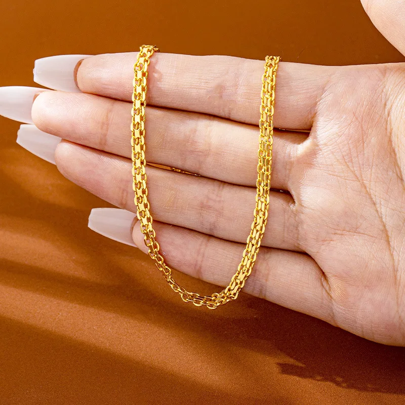 

Luxury 24K 9999 Pure Gold real gold Women's plain Cuban necklace