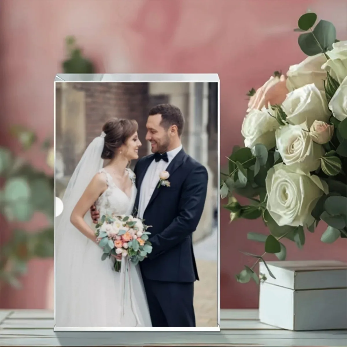 Custom Acrylic Personalized Picture Block 2D Flat Crystal Photo Plaque Desktop Ornament Wedding Anniversary Memorial Custom Gift view 4