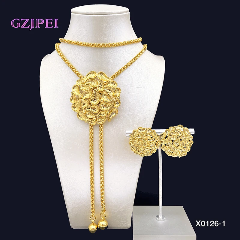 Women's Necklace And Earrings Set 85cm Long Chain Luxury Design Necklace Big Pendant Wedding Party Gift