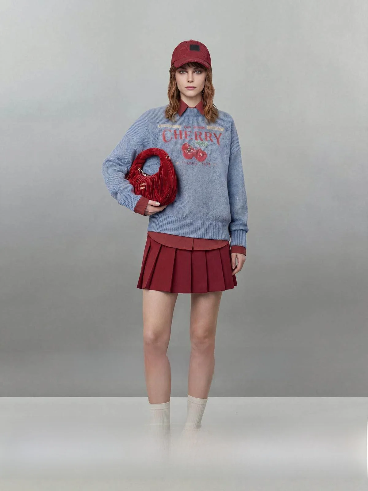 

Cherry Organic Blue Loose Women's Sweater Uncle Casual Sle Long Sve Printed Regular Length Inner Wear Spring 2026